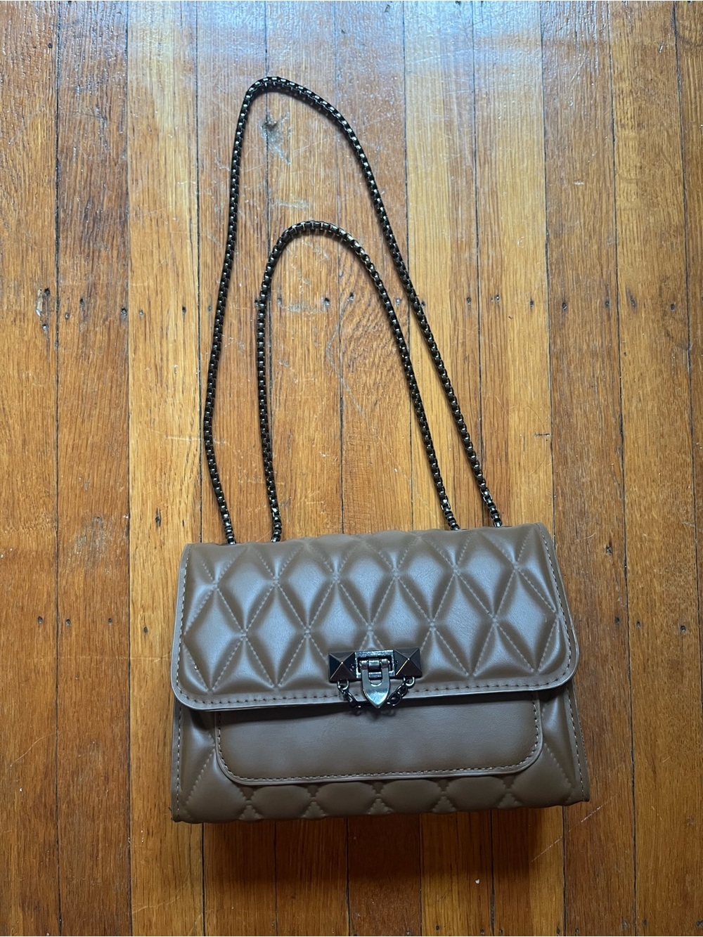 Quilted Taupe Chain Shoulder Bag